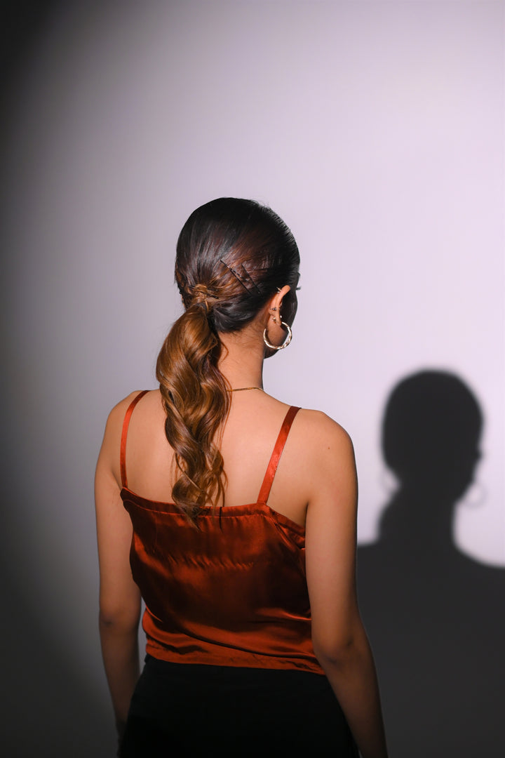 Rust Silk Cowl Neck Top