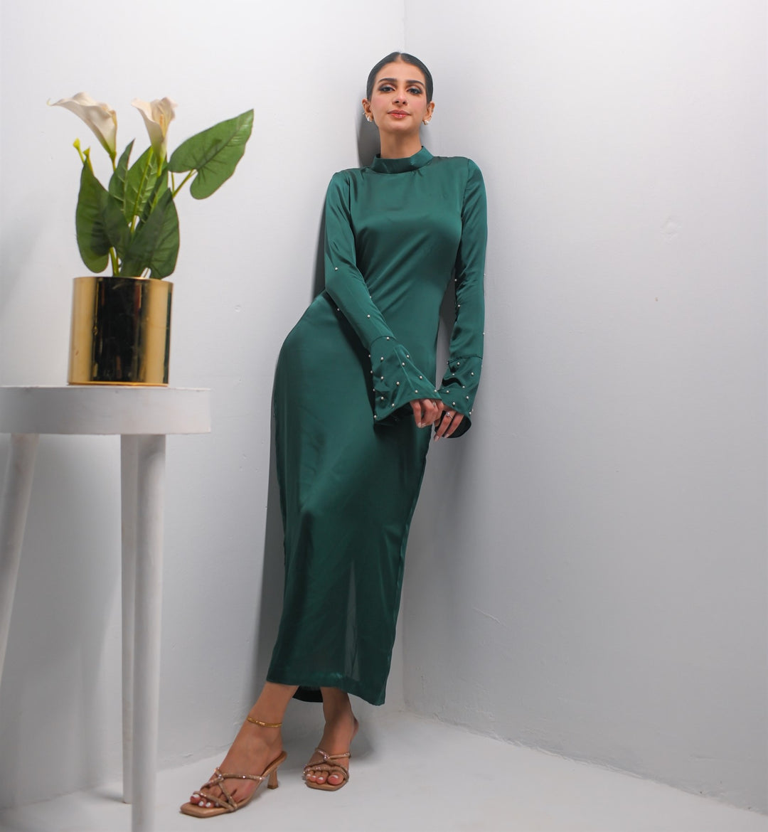 Dark Green Silk Dress (NEW)